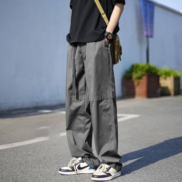 emeisa-High Waist Plain Wide Leg Cargo Pants