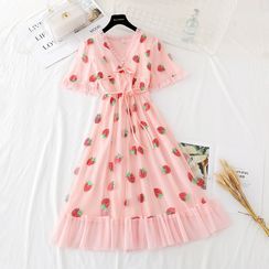 NINETTE - Short-Sleeve Strawberry Sequined Mesh Dress NINETTE - Short-Sleeve Strawberry Sequined Mesh Dress