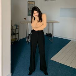FROMBEGINNING - Semi Boot-Cut Dress Pants FROMBEGINNING - Semi Boot-Cut Dress Pants