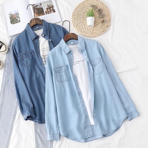 Shop Plain Denim Shirt with Long Sleeves and Pocket Online | Max UAE