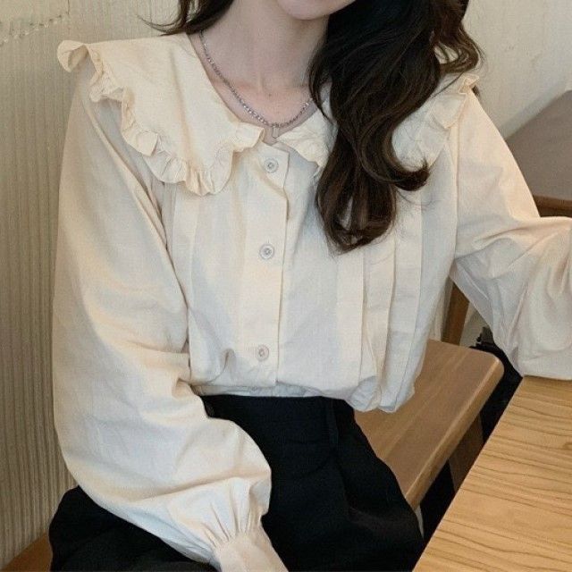 button up ruffle blouse