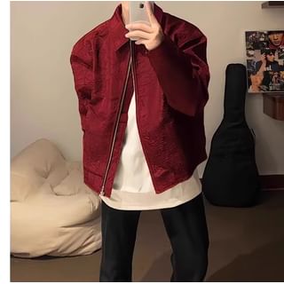 Koiyua-Collared Plain Zip Jacket