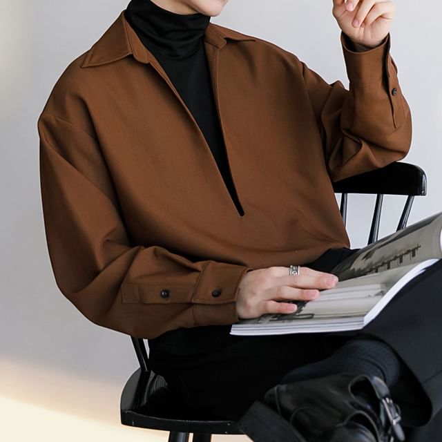 CHIC ERRO-Mock Two-Piece Mock Neck Plain Sweatshirt