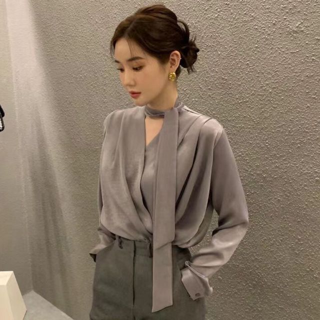 Coris-Tie Neck Blouse