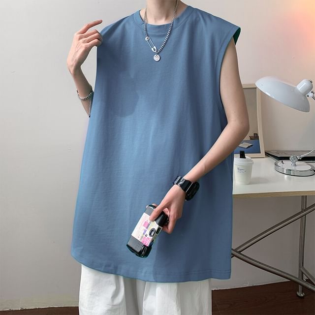 Bay Go Mall-Round Neck Plain Tank Top