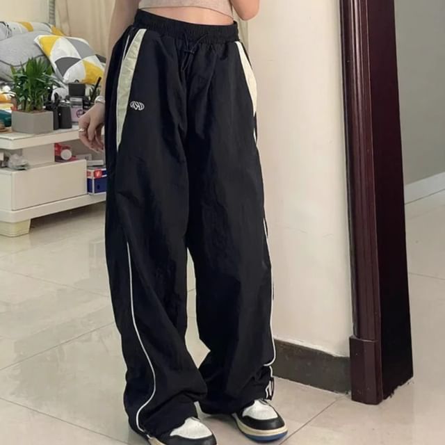 Alfie-Drawstring Waist Contrast Trim Baggy Pants