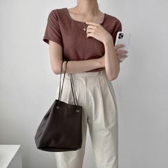 UPTOWNHOLIC - Square-Neck Textured Top UPTOWNHOLIC - Square-Neck Textured Top