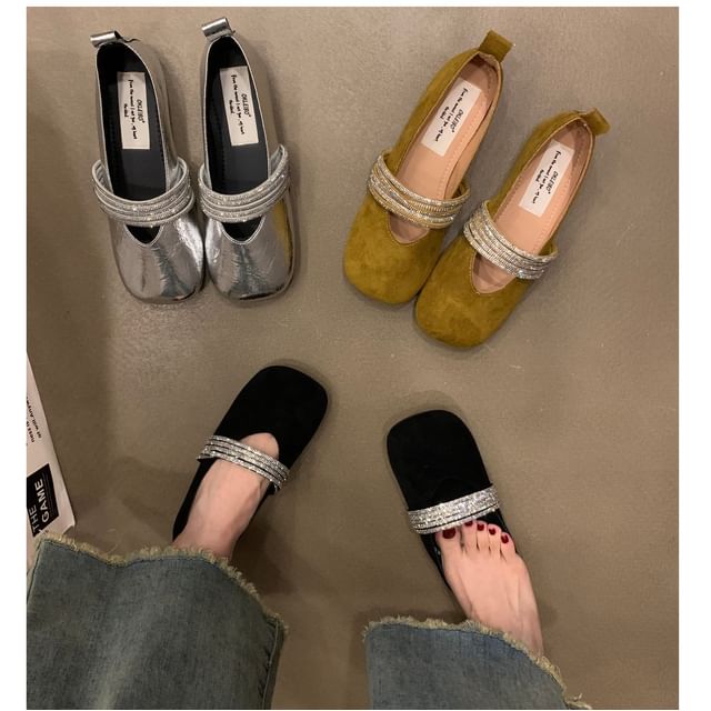 Anjay-Square Toe Rhinestone Mary Jane Shoes