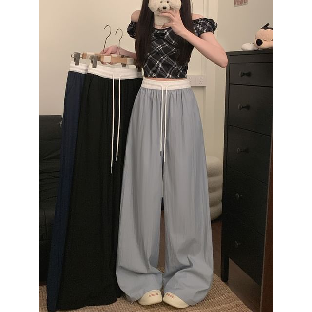 Beem-Drawstring Waist Two Tone Baggy Pants
