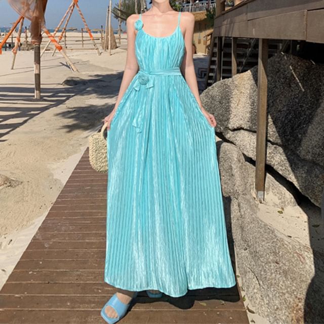 Morning Glory - Spaghetti Strap Scoop Neck Glitter Maxi Pleated Dress | YesStyle Morning Glory - Spaghetti Strap Scoop Neck Glitter Maxi Pleated Dress | YesStyle