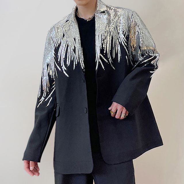Bjorn-Sequined Detail Oversized Blazer