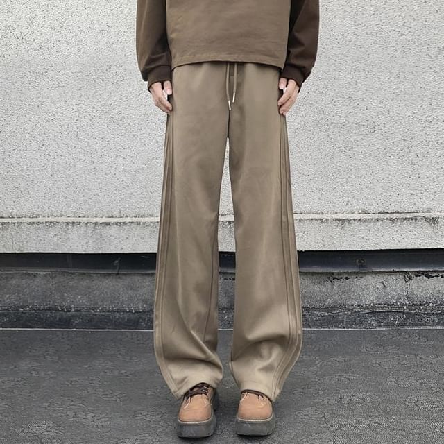 Mimiyox-Drawstring Waist Plain Loose Fit Sweatpants