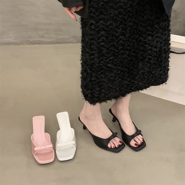 Karlao-Kitten Heel Square Toe Slide Sandals
