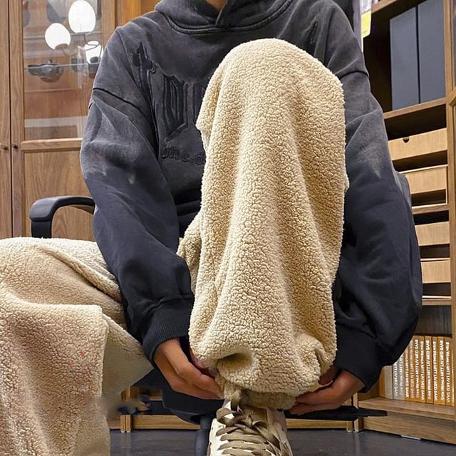 emeisa-High Waist Faux Shearling Sweatpants