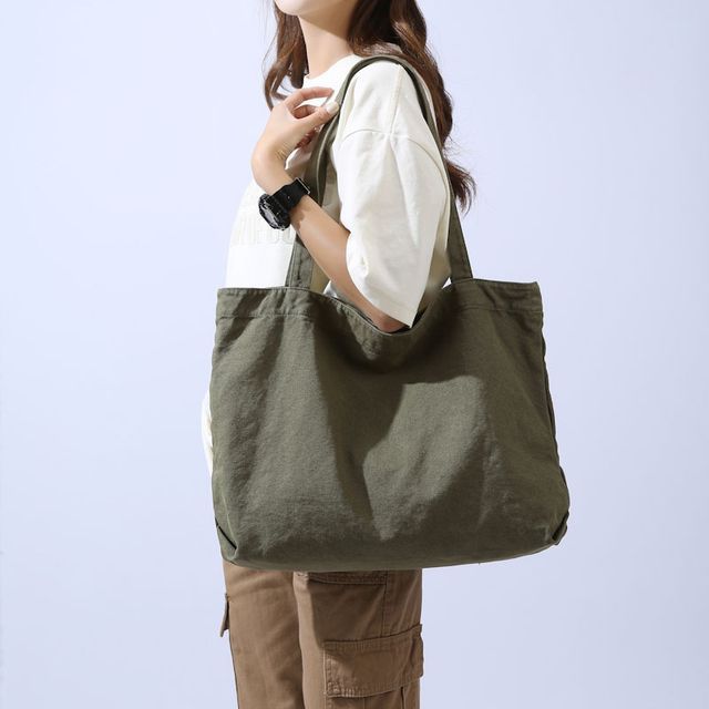 Basaran-Oversized Plain Canvas Tote Bag
