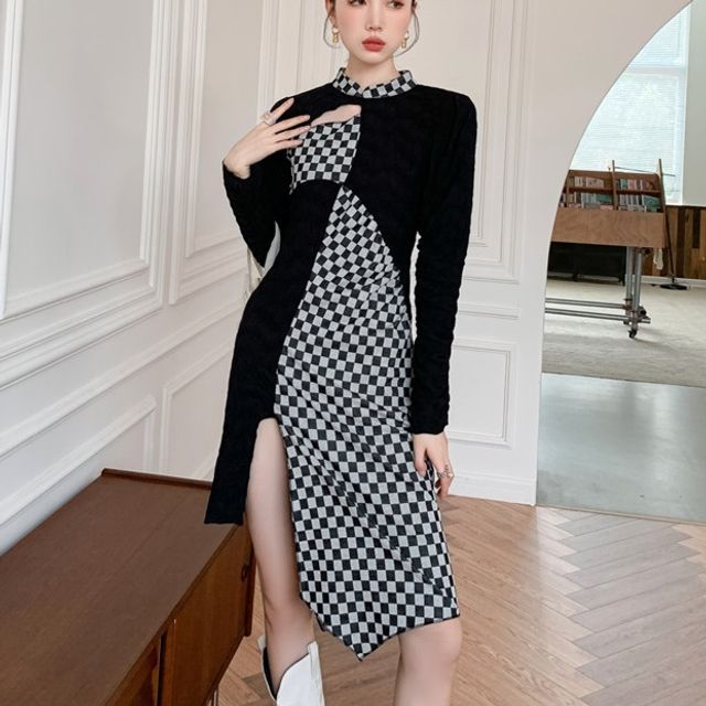 argyle print dress