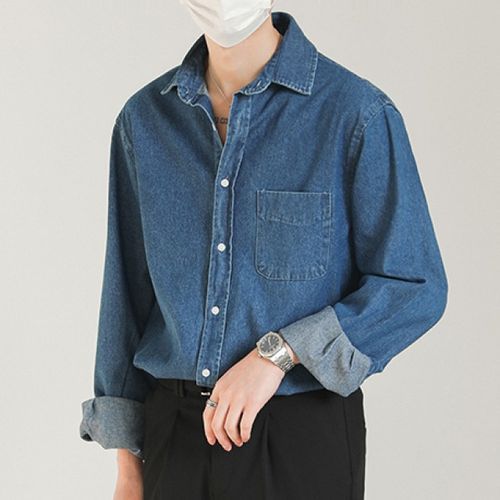 Buy Men's Super Denim Washed Blue Shirt Online | SNITCH