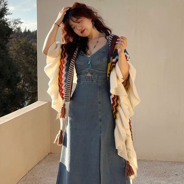cutout slit spaghetti strap denim dress Haute Kopal Denim Dreamweaver- Cutout Slit Spaghetti Strap Denim Dress