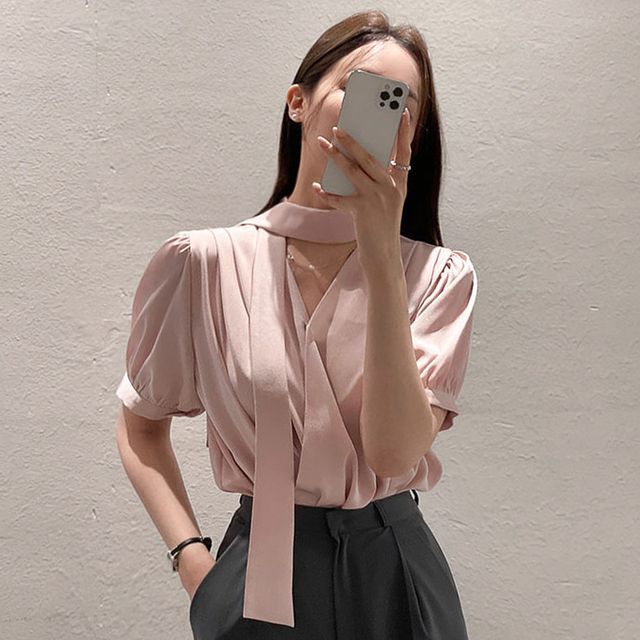 Coris-Short-Sleeve Plain Blouse