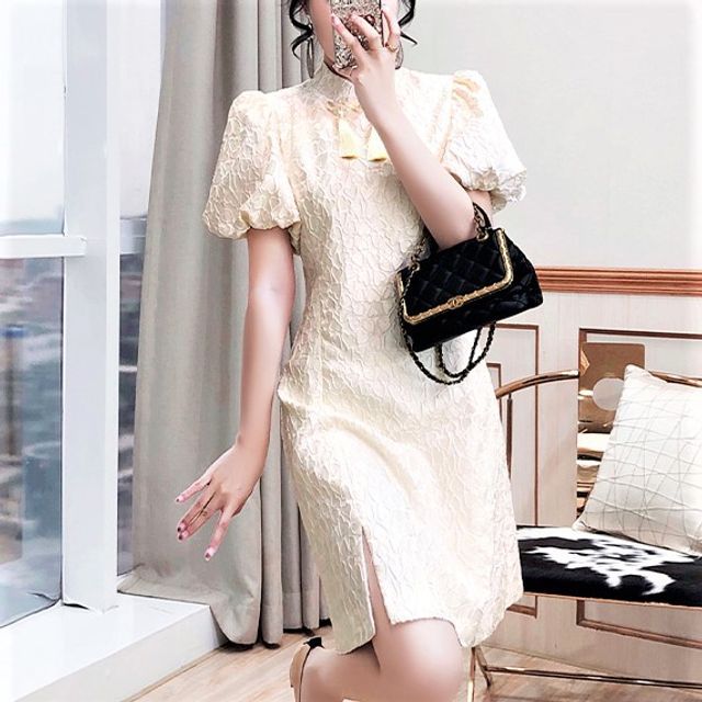 Rosewind - Puff-Sleeve Heart Embroidered Side-Slit A-Line Dress | YesStyle Rosewind - Puff-Sleeve Heart Embroidered Side-Slit A-Line Dress | YesStyle