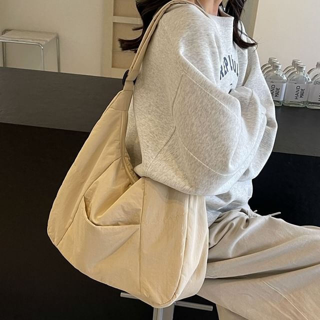 EAVALURE-Plain Panel Fabric Crossbody Bag
