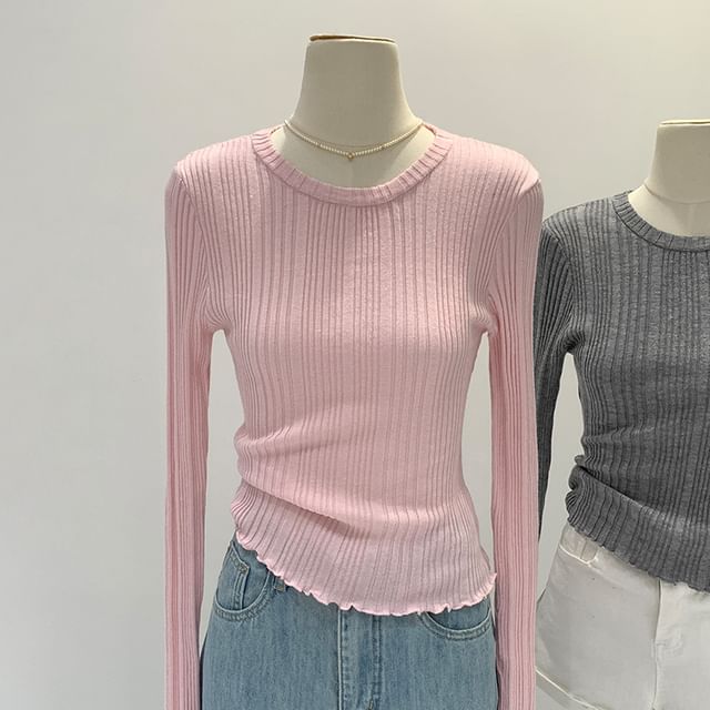 Dragan Pulse-Long Sleeve Crew Neck Plain Ribbed Top