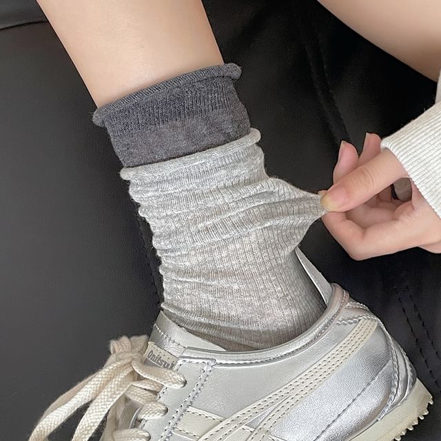 Lychee-Two Tone Ribbed Socks