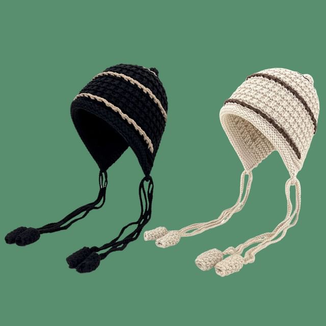 4-4 STUDIO-Striped Knit Hat