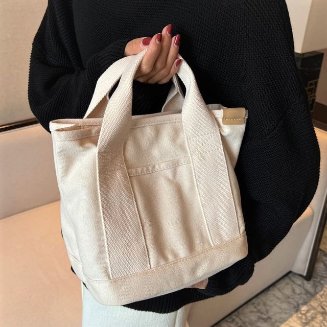 Hikuozy-Plain Canvas Shopper Bag