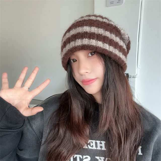 4-4 STUDIO-Striped Knit Beanie