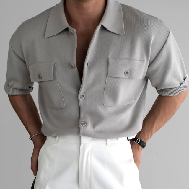 mopagrati-Short-Sleeve Plain Shirt