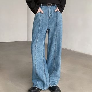 Orungeetun-Mid Rise Washed Panel Flared Jeans