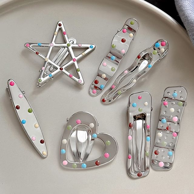 Ordinario-Beaded Metallic Hair Clip Set