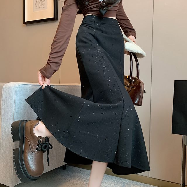 Magimomo-High Waist Sequin Midi Fishtail Skirt
