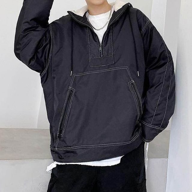 Bjorn-Half-Zip Plain Contrast Stitching Hoodie