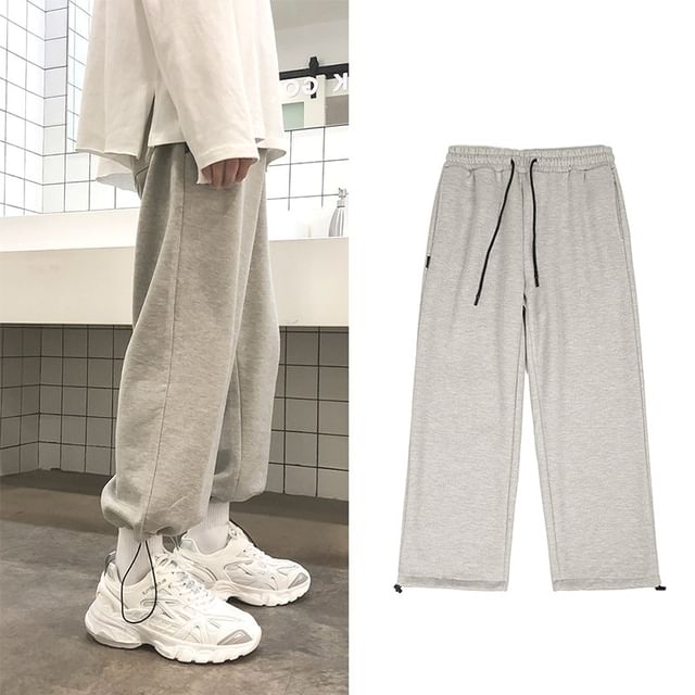 Macho-Drawstring Waist Plain Straight Leg Sweatpants
