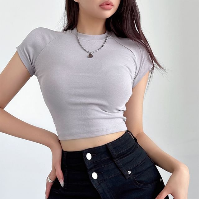 LIVIE-Short-Sleeve Crew Neck Plain Tee