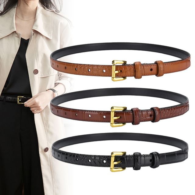 Rofuka-Genuine Leather Croc Grain Slim Belt