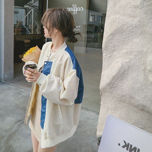 QUAIN Color Block StandCollar Baseball Jacket YesStyle