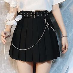 Miu B - Belted Pleated A-Line Skirt Miu B - Belted Pleated A-Line Skirt
