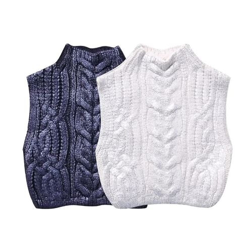 Norium - Mock Neck Plain Cable Knit Sweater Vest