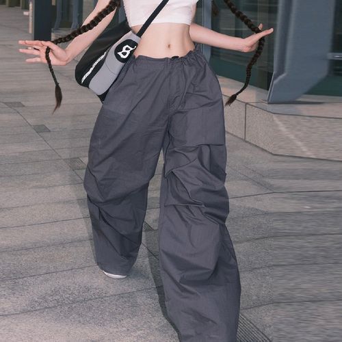 Low Waist Plain Wide Leg Cargo Pants