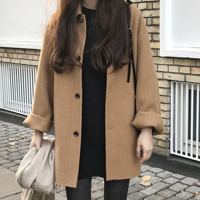Cloud Nine-Collar Plain Single-Breasted Coat