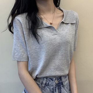 Mikiko - Short-Sleeve Open-Collar Knit 