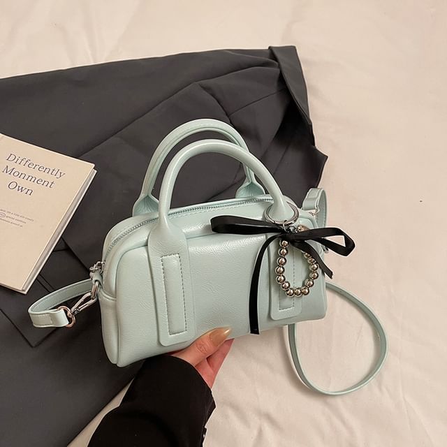 Skyglow-Faux Leather Plain Boston Bag
