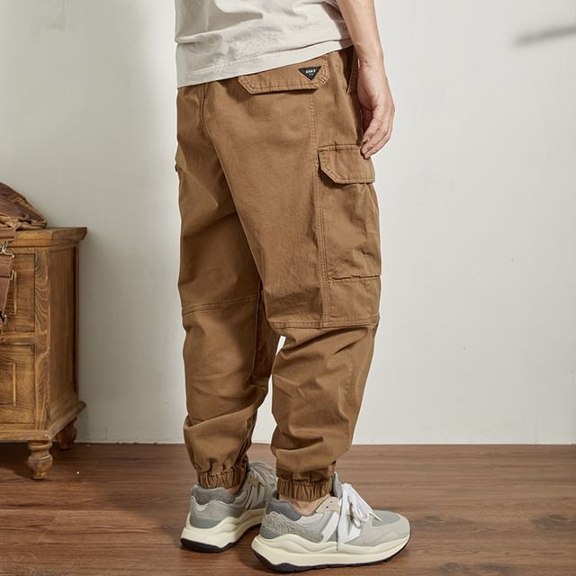 DuckleBeam-Mid Rise Plain Tapered Cargo Pants
