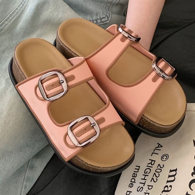 Honkizz-Buckled Platform Slide Sandals