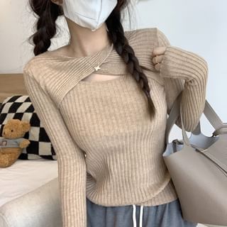 monroll Long Sleeve Plain Twist Cutout Knit Top