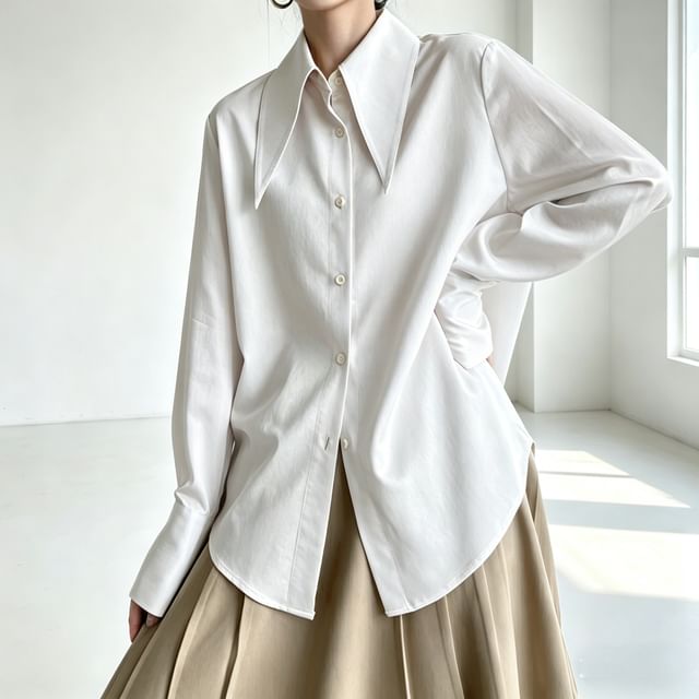Bolgivy-Pointed Collar Plain Shirt