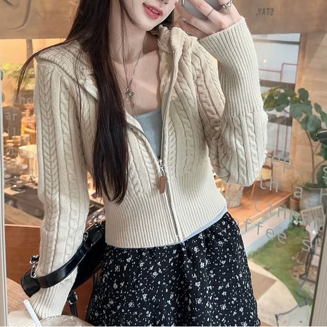 Porstina-Plain Zip-Up Cardigan